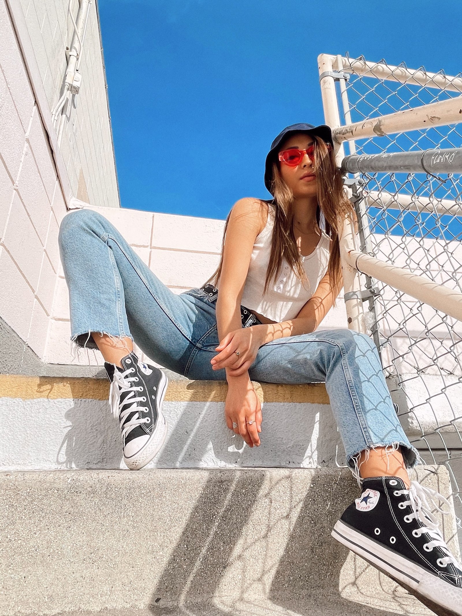 Akane Millan in a rooftop streetwear look