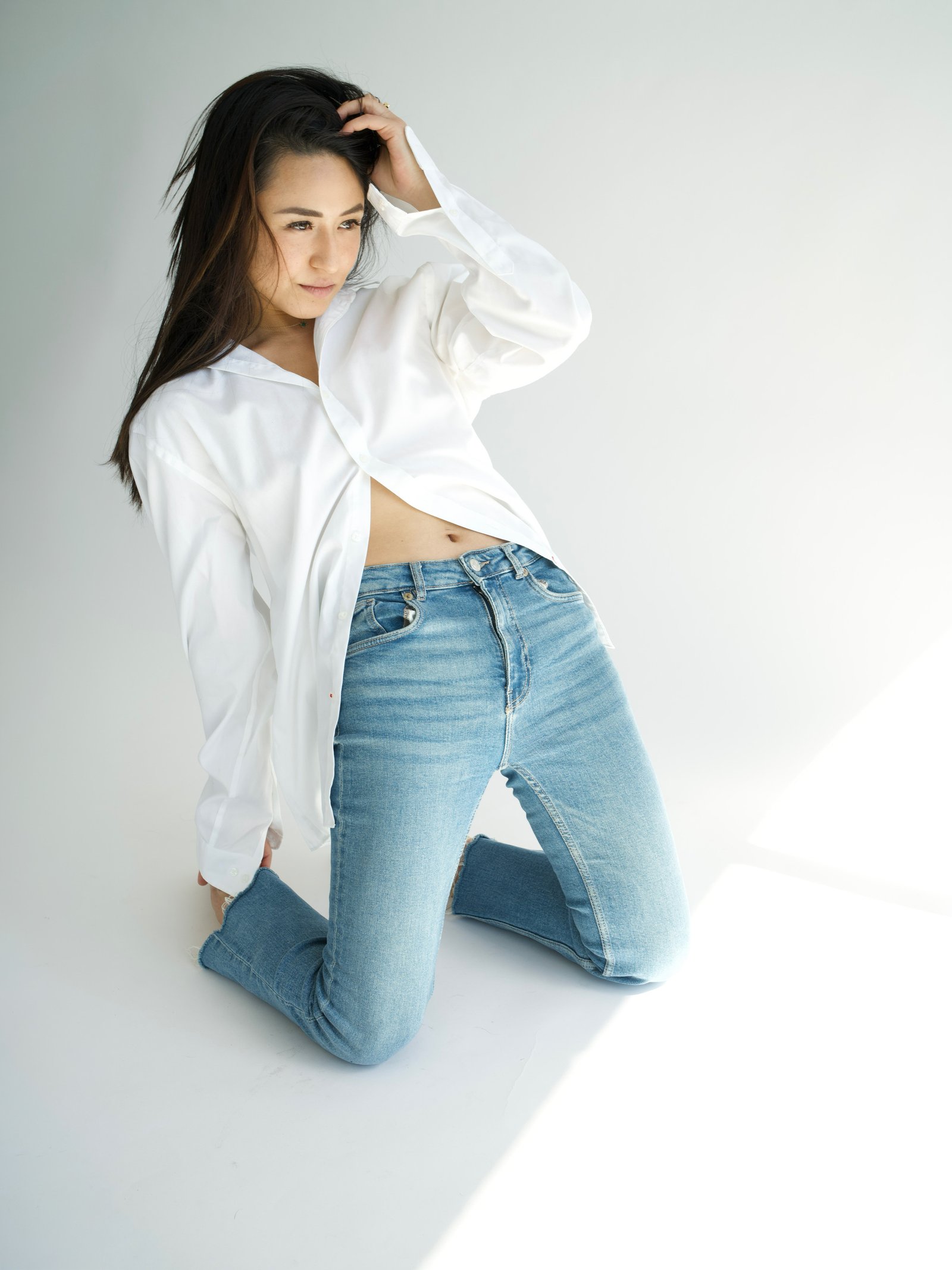 Akane Millan — white shirt denim